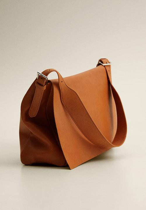 MANGO - Flap leather bag - tan