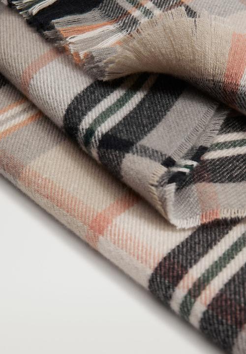 MANGO - Fringed check scarf - multi