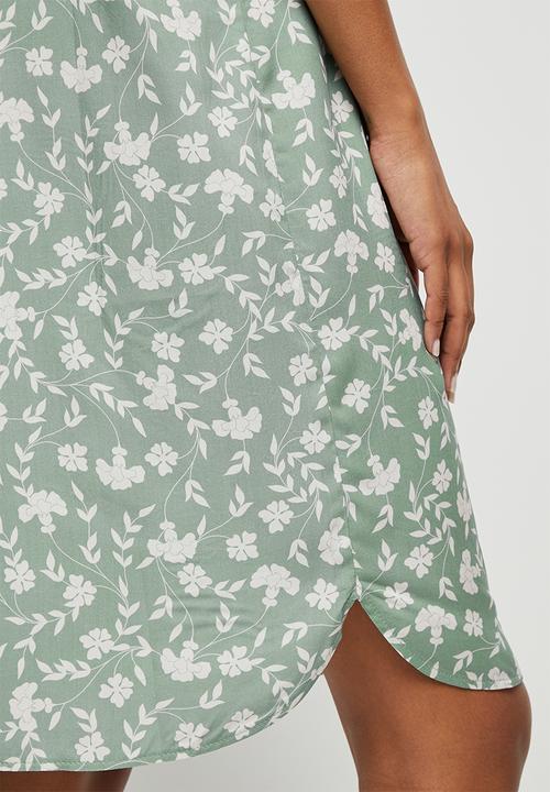 edit - Mandarin collar swing hem tunic - sage ditsy