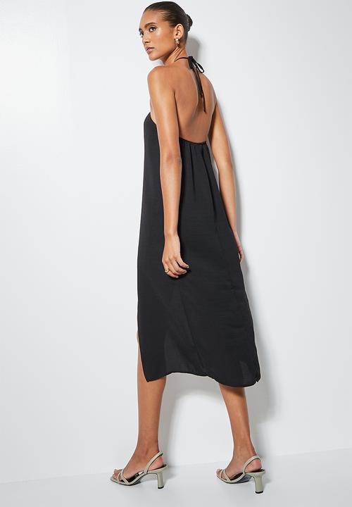 VELVET - Halter neck split front tunic - black