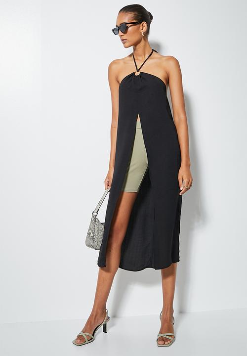 VELVET - Halter neck split front tunic - black