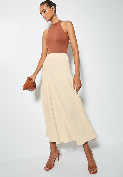 VELVET - Fluted maxi skirt - neutral