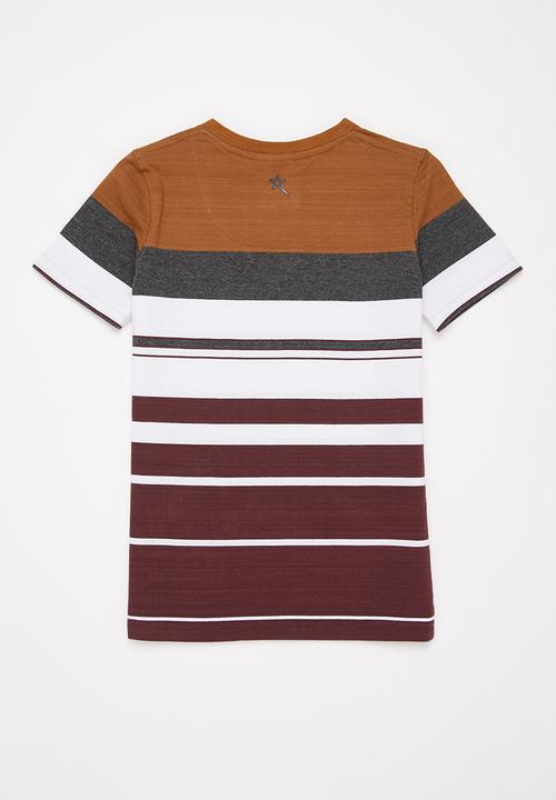 SOVIET - B mason v-neck yarn dye stripe tee - brick