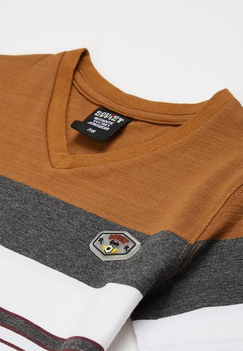 SOVIET - B mason v-neck yarn dye stripe tee - brick