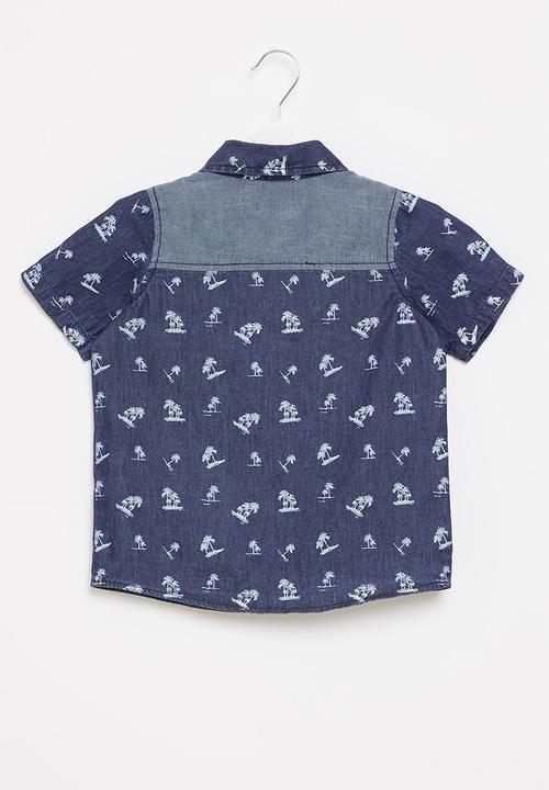 LAB - Printed denim shirt - blue