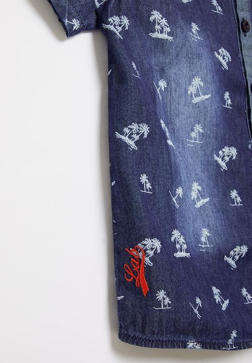 LAB - Printed denim shirt - blue