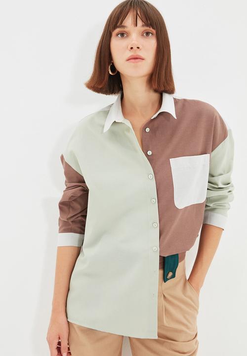 Trendyol - Colourblock shirt with pockets - brown