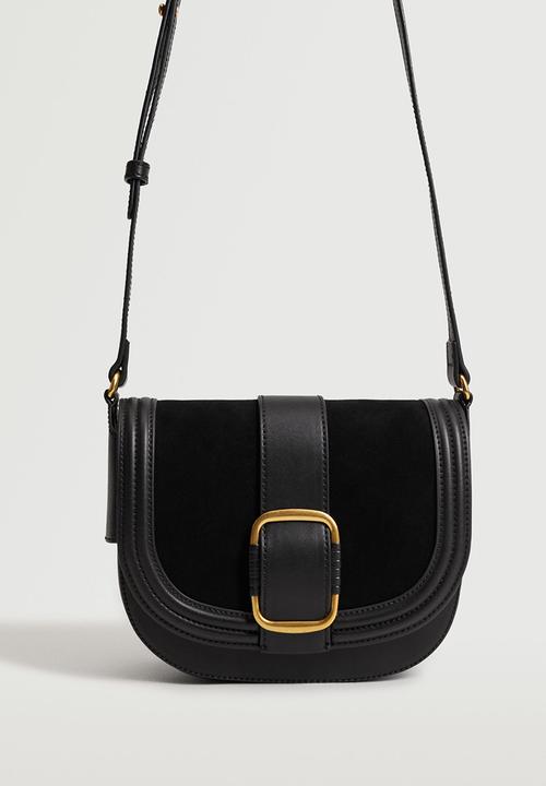 MANGO - Buckle leather bag - black
