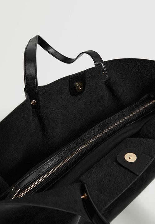 MANGO - Leather-effect shopper bag - black