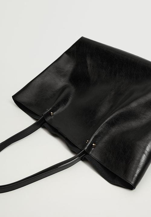 MANGO - Leather-effect shopper bag - black