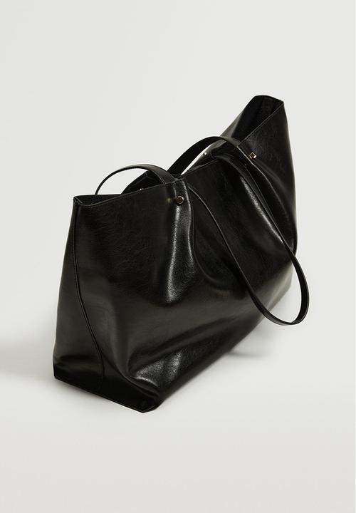 MANGO - Leather-effect shopper bag - black