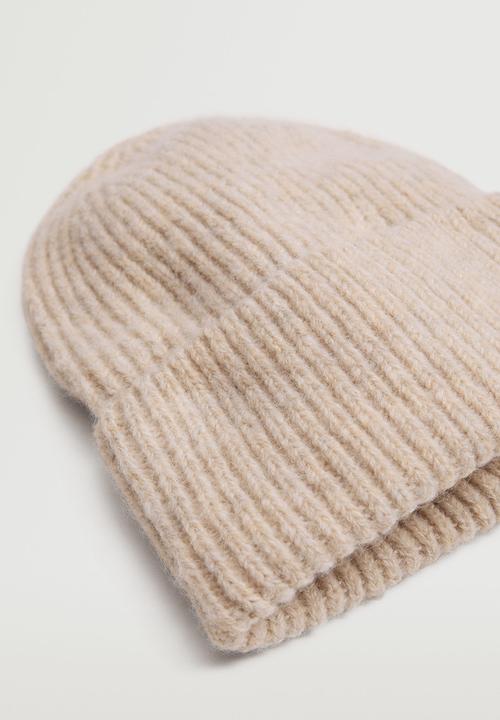 MANGO - Ribbed knit beanie - stone