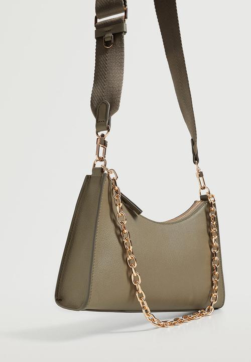 MANGO - Crossbody bag with chain - khaki
