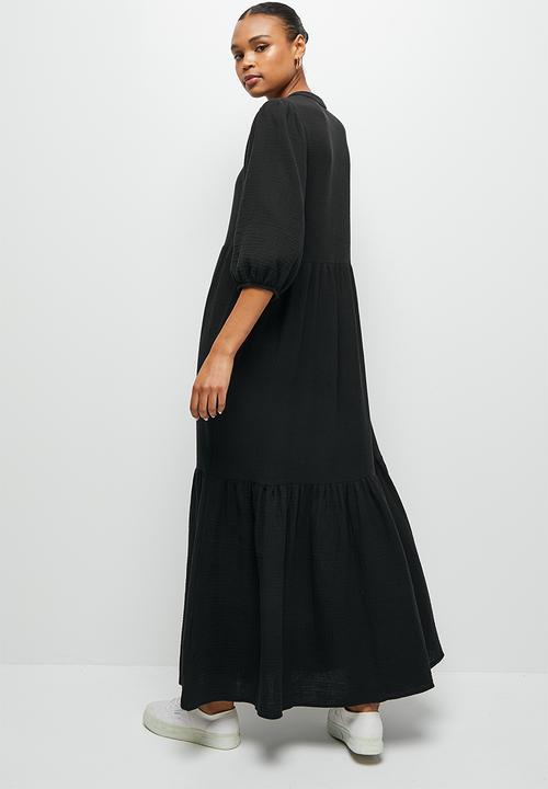 edit - Dbl cloth peasant tiered maxi - black