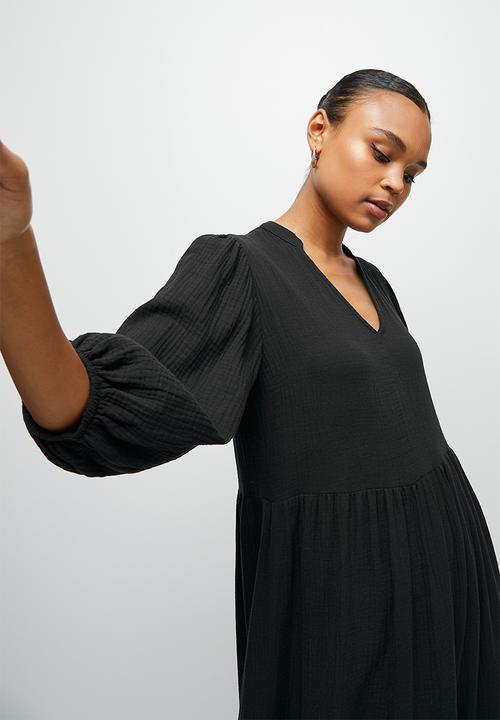 edit - Dbl cloth peasant tiered maxi - black