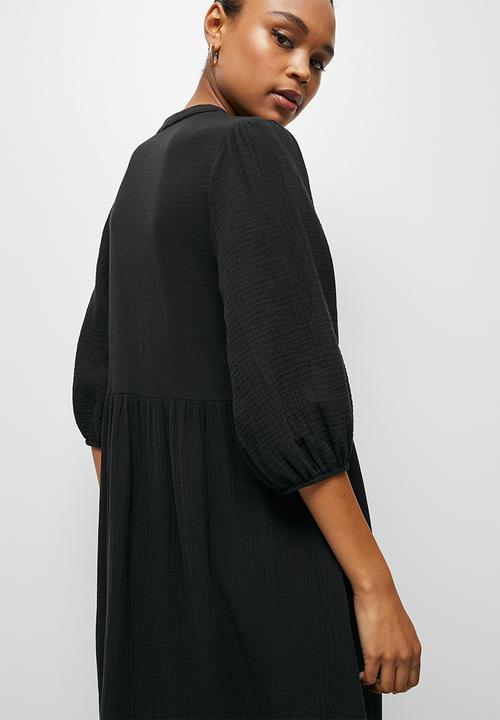 edit - Dbl cloth peasant tiered maxi - black