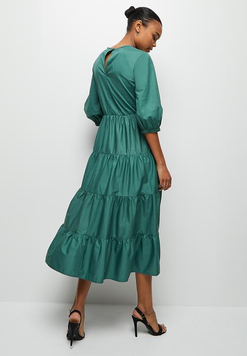 edit - Bellow sleeve poplin tiered maxi - seapine