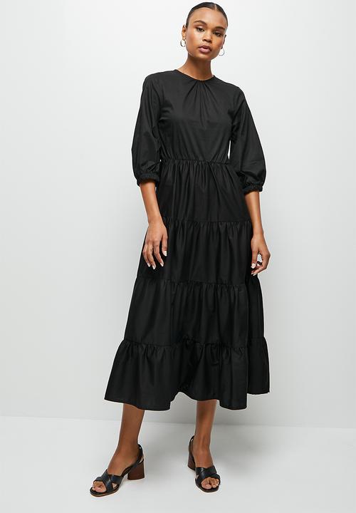 edit - Bellow sleeve poplin tiered maxi - black