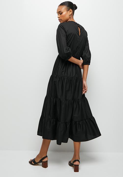 edit - Bellow sleeve poplin tiered maxi - black