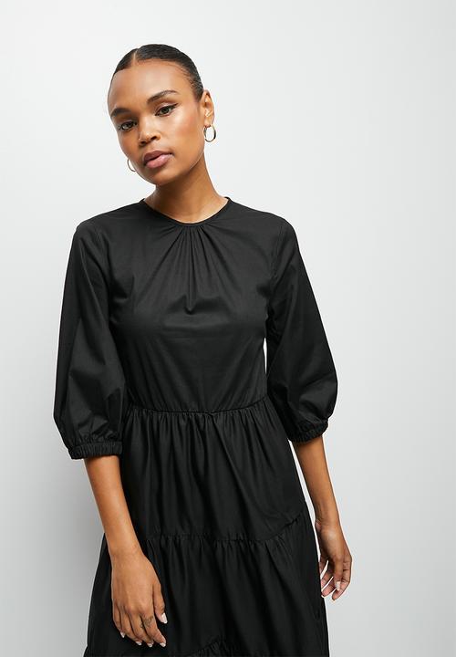 edit - Bellow sleeve poplin tiered maxi - black