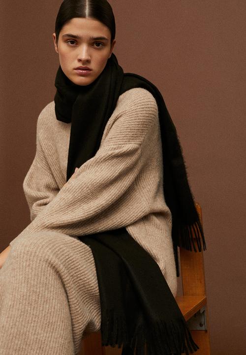 MANGO - Fringed edge scarf - black