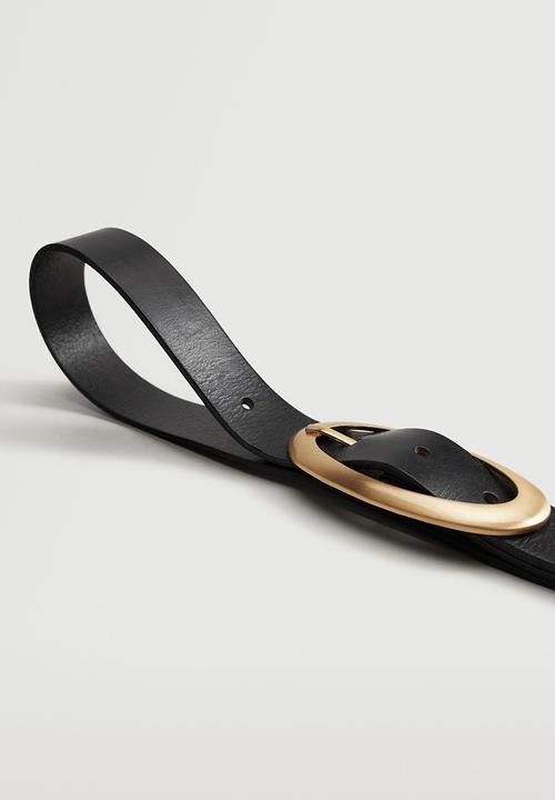 MANGO - Rounded buckle leather belt - black