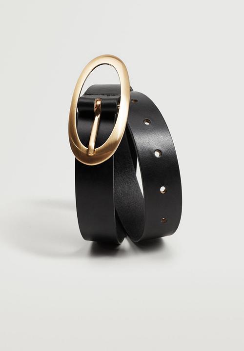 MANGO - Rounded buckle leather belt - black