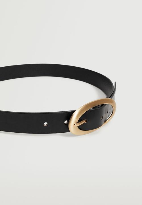 MANGO - Rounded buckle leather belt - black