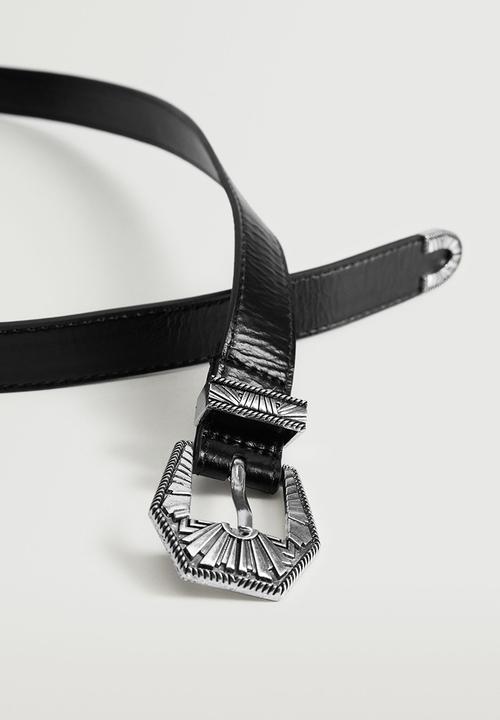 MANGO - Embossed buckle belt - black