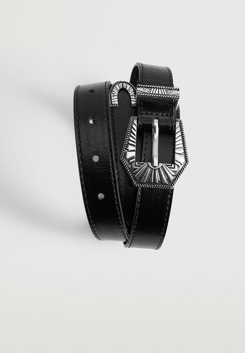 MANGO - Embossed buckle belt - black