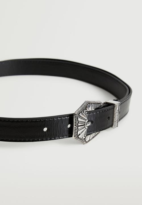 MANGO - Embossed buckle belt - black
