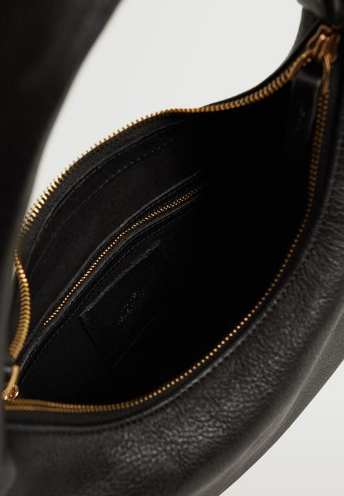 MANGO - Leather baguette bag - balck