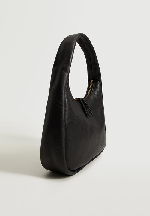 MANGO - Leather baguette bag - balck