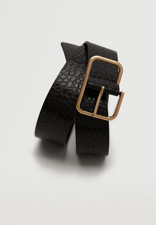 MANGO - Crocodile effect belt - black