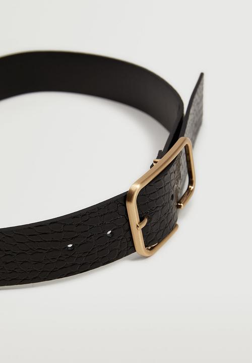 MANGO - Crocodile effect belt - black