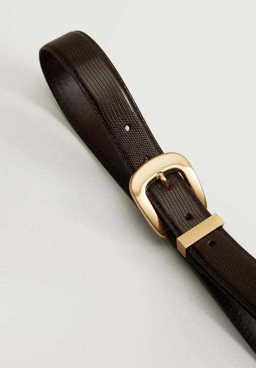 MANGO - Crocodile effect belt - brown