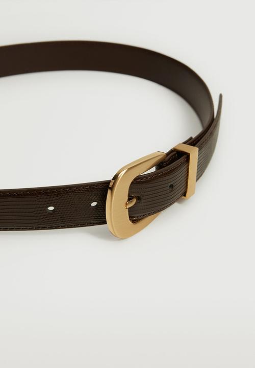 MANGO - Crocodile effect belt - brown
