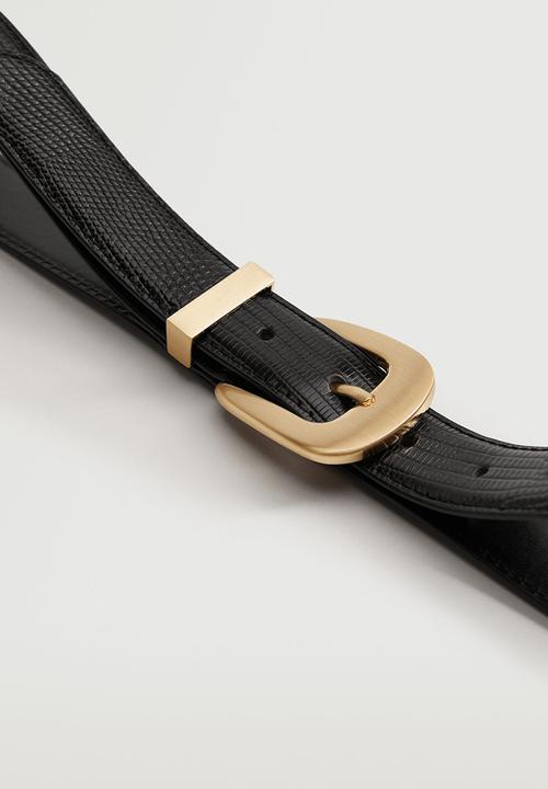 MANGO - Crocodile effect belt - black