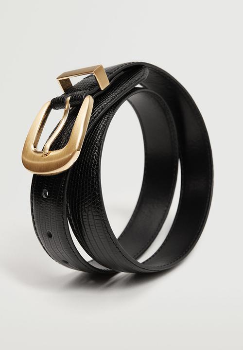 MANGO - Crocodile effect belt - black