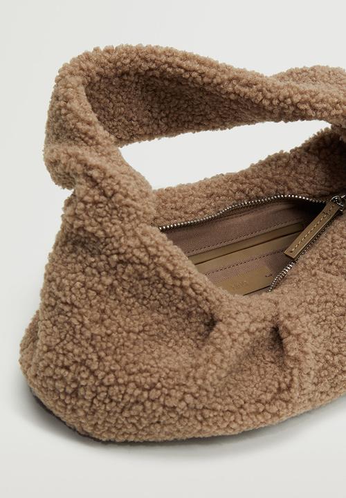 MANGO - Textured faux-shearling bag - light brown 