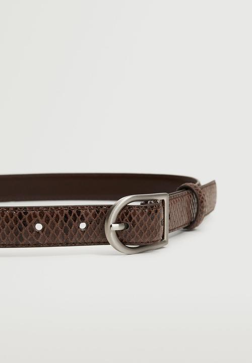 MANGO - Metal buckle belt - chocolate