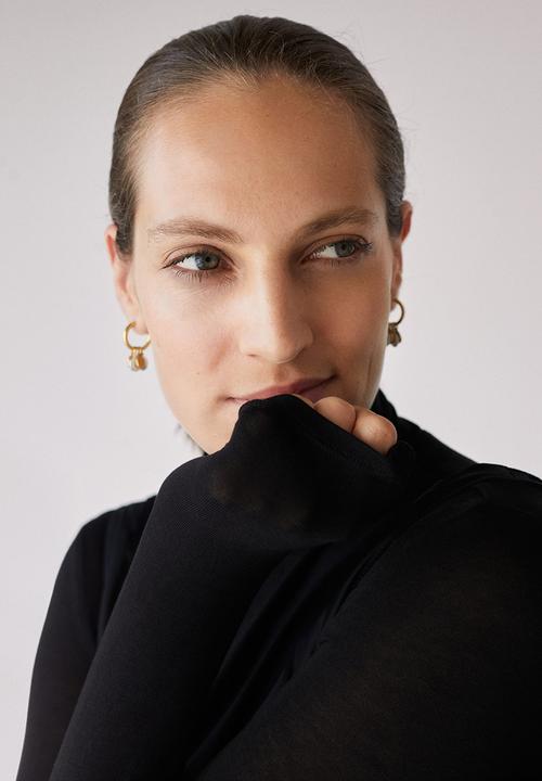 MANGO - Bead hoop earrings - gold