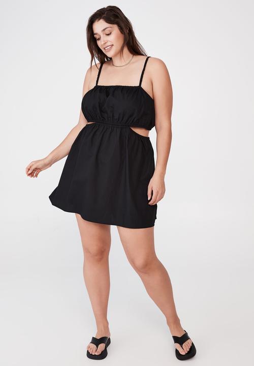 Cotton On - Curve woven romy cut out mini dress - black