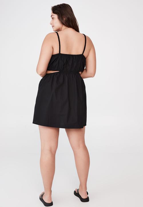 Cotton On - Curve woven romy cut out mini dress - black