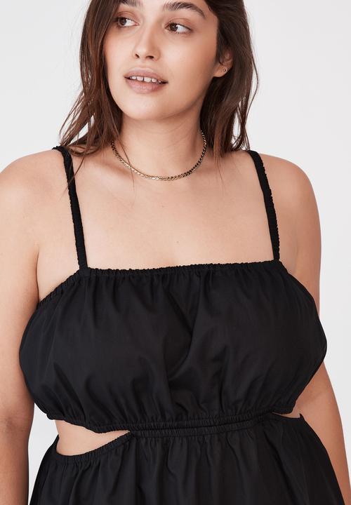 Cotton On - Curve woven romy cut out mini dress - black