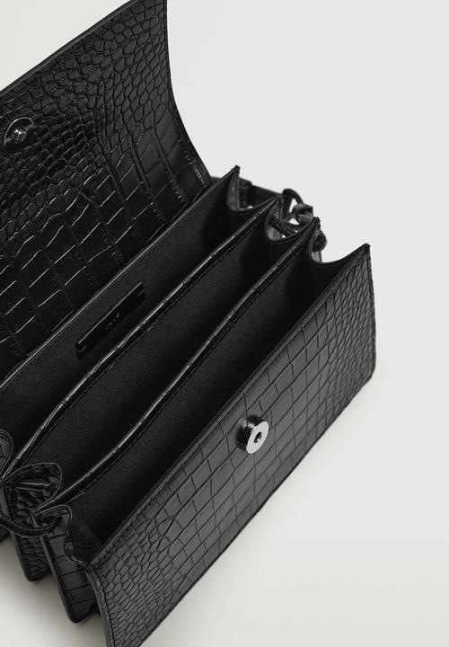 MANGO - Croc-effect flap bag - black