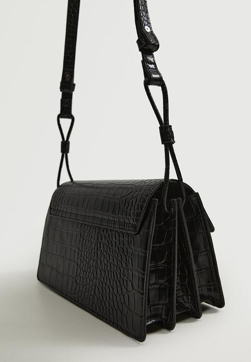 MANGO - Croc-effect flap bag - black