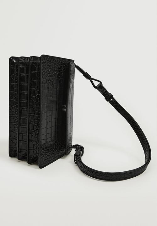 MANGO - Croc-effect flap bag - black