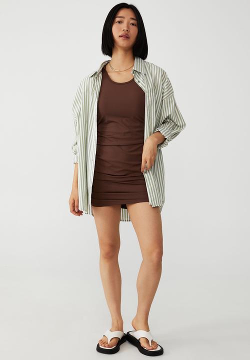 Cotton On - Petite raina ruched racer mini dress - acorn