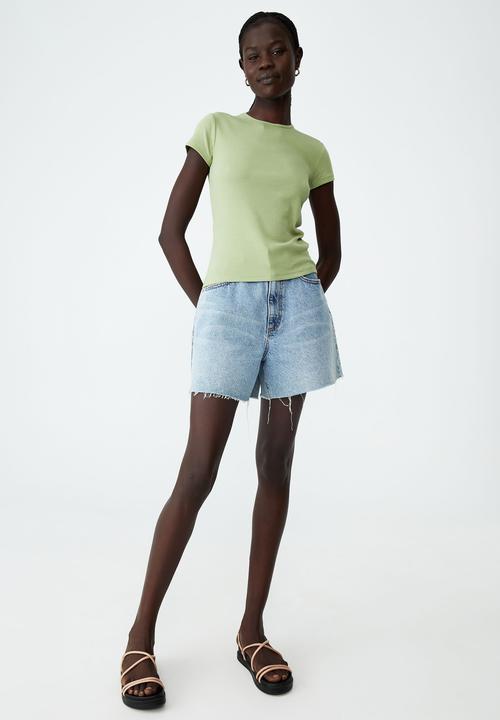 Cotton On - The one organic rib crew short sleeve tee - dusty mint